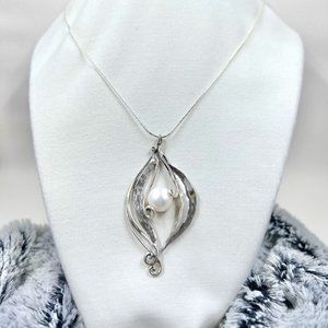 Sterling Silver Abstract Swirl Branch Design Freshwater Pearl Pendant